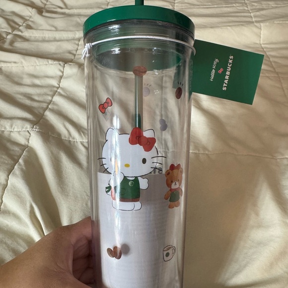 Starbucks Hello Kitty 2025 limited edition Clear 24oz Tumbler with Green Lid - Picture 2 of 3